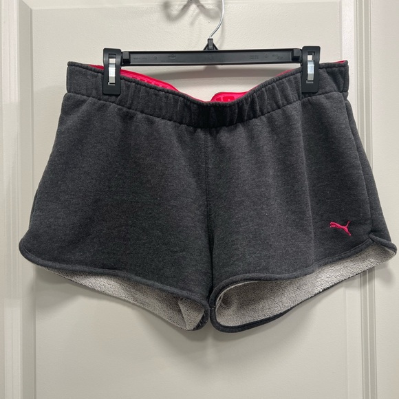 Puma Pants - Puma Women's Dark Gray Fleece Shorts with Pink Accent Size XL